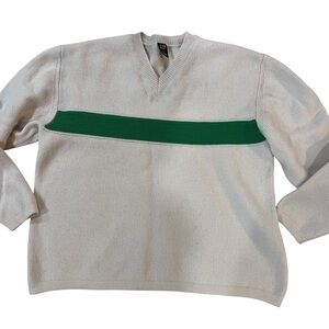 GAP V-Neck Cream Sweater with Green Stripe